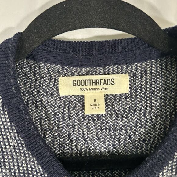 Goodthreads Wool Sweater Men's Small Blue White Knit Long Sleeve Crew Neck - Picture 5 of 8